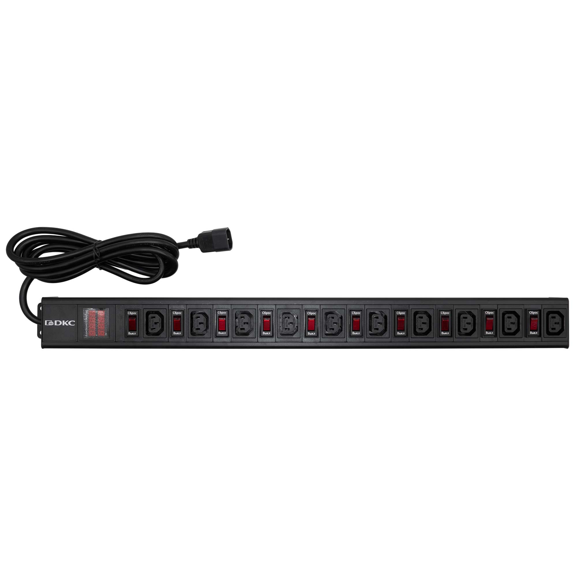 Блок распределения питания (PDU) 0U 10A с индикацией и защитой, Вых:10 С13, Вх:С14