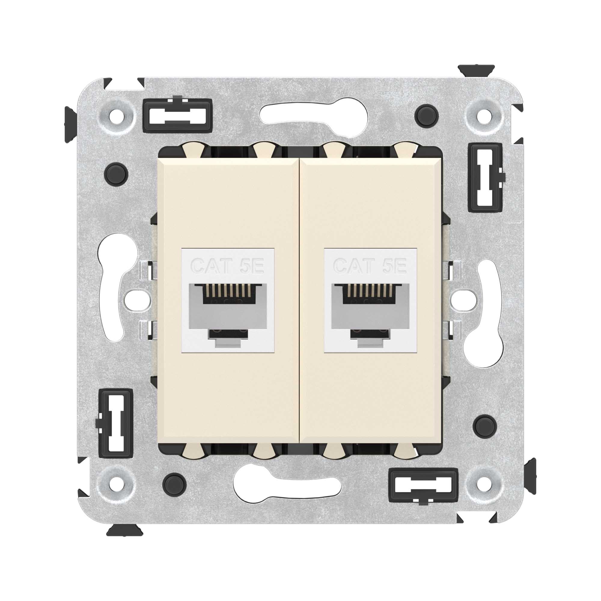Компьютерная розетка RJ-45 без шторки в стену, кат.5е двойная, Avanti, ванильная дымка