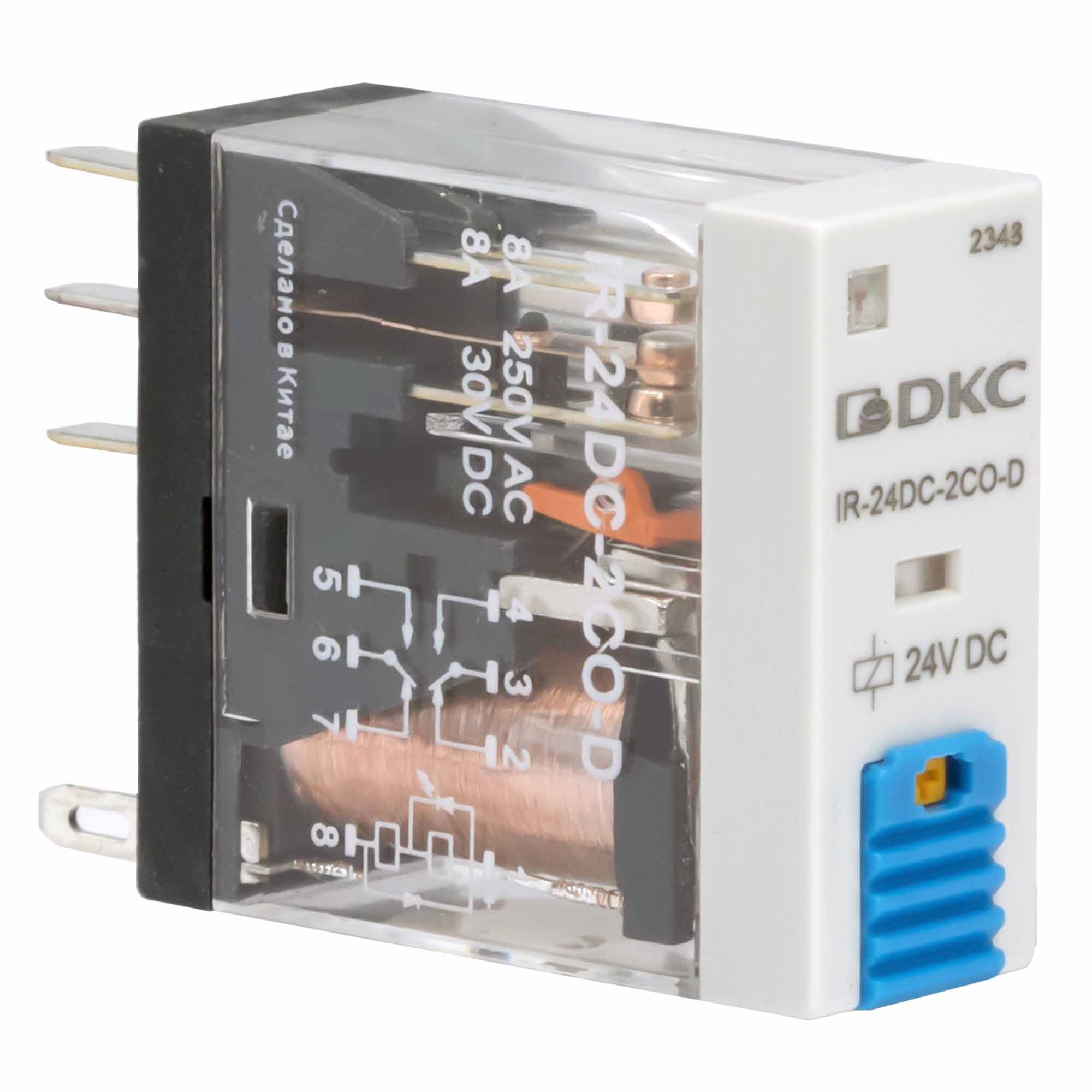 Реле миниатюрное промышленное, 2CO, ком. ток 8А, AgSnO2, напряжение 12V DC, опция: тест-кнопка+светодиод+защитный диод