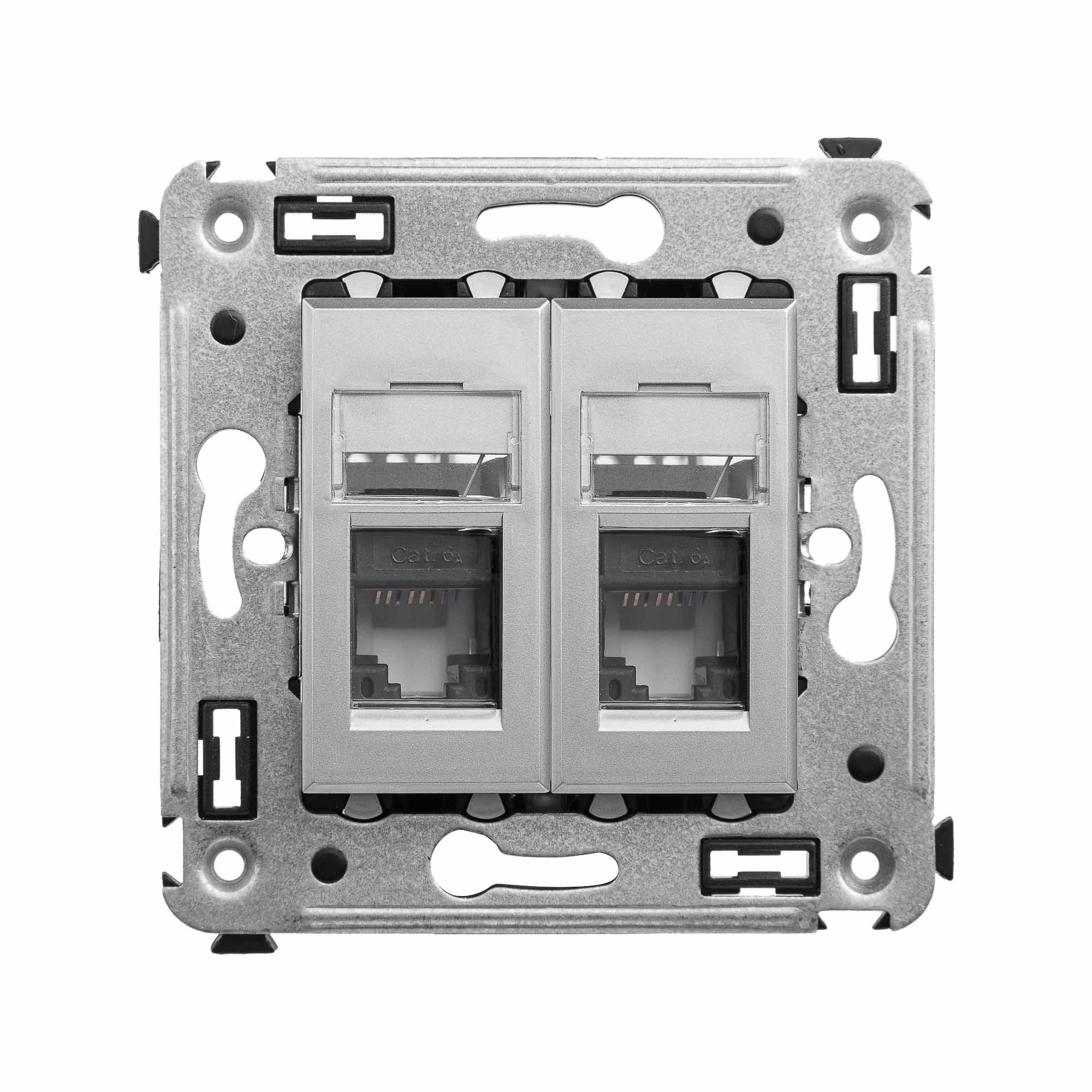 Компьютерная розетка RJ-45 в стену, кат.6А двойная, Avanti, закаленная сталь