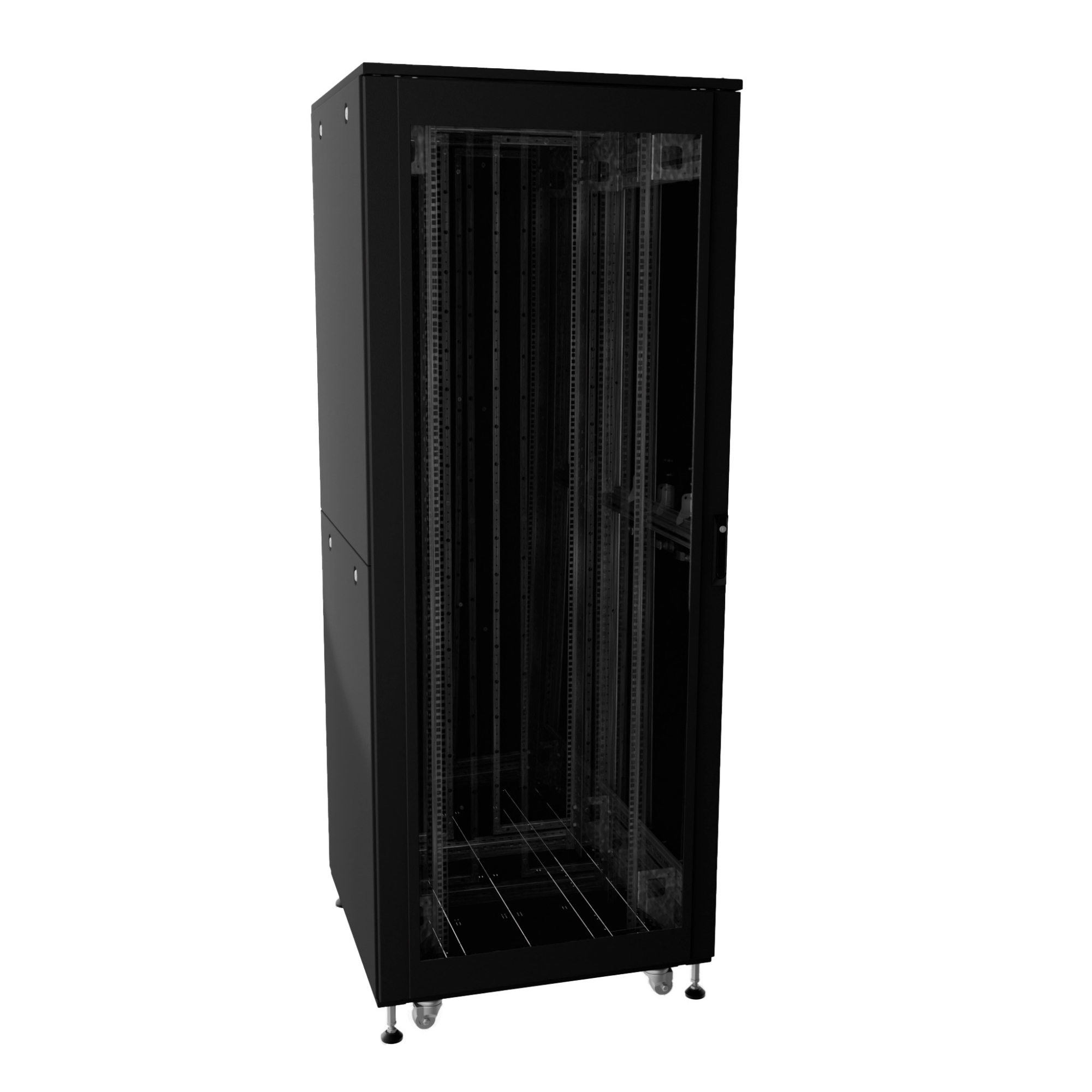 Шкаф ДКС телекоммуникационный, Серия Т, напольный, разобранный 19", 32U 600x1000мм, крыша с вырубкой, дверь стекло и сплошная металл, одинарные боковые панели, черный RAL9005