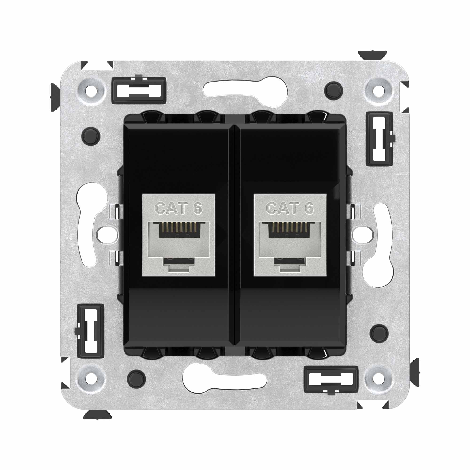 Компьютерная розетка RJ-45 без шторки в стену, кат.6 двойная экранированная, Avanti, черный квадрат
