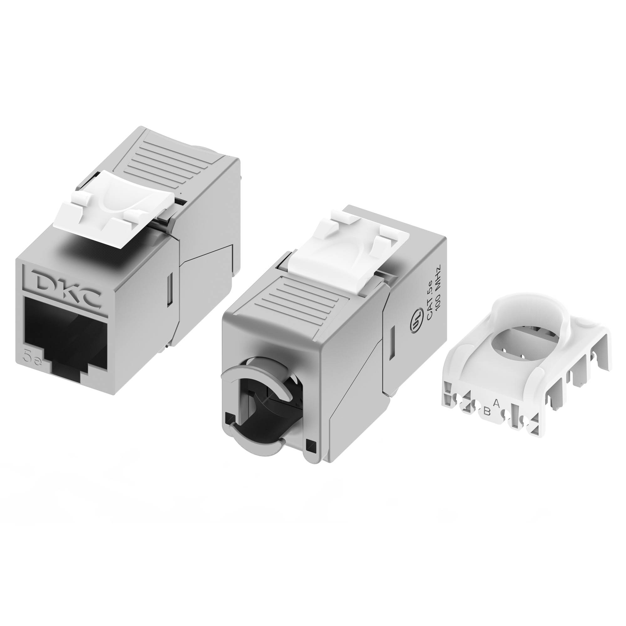 Модуль Кейстоун (Keystone) RJ45 CAT5E экранированный, 180 градусов, безынструментальный монтаж (Toolless), серебристый (применим с инструментом RT)