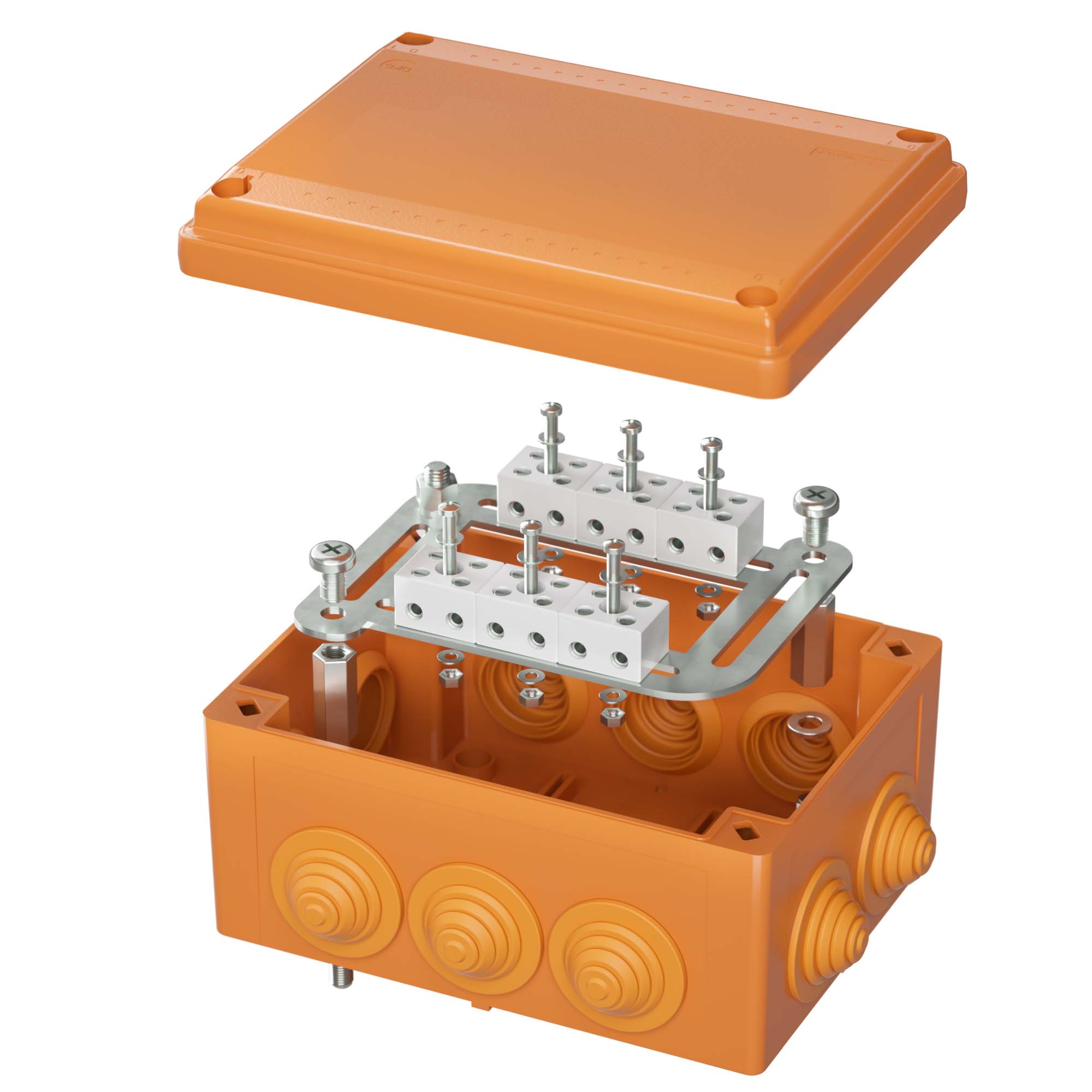 Коробка пластиковая FS с кабельными вводами и клеммниками, IP55,240х190х90 мм, 8р, 450V, 32A, 10 мм2, нерж.контакт