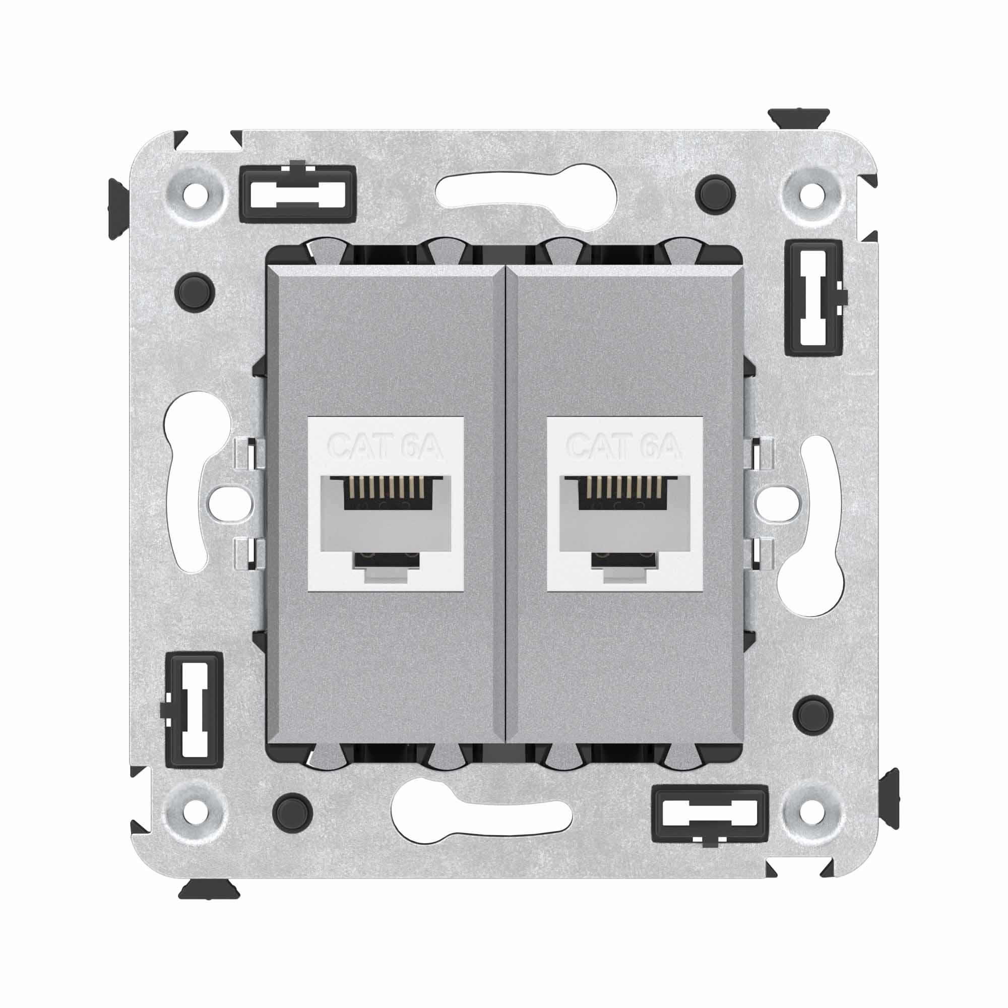 Компьютерная розетка RJ-45 без шторки в стену, кат.6А двойная, Avanti, закаленная сталь