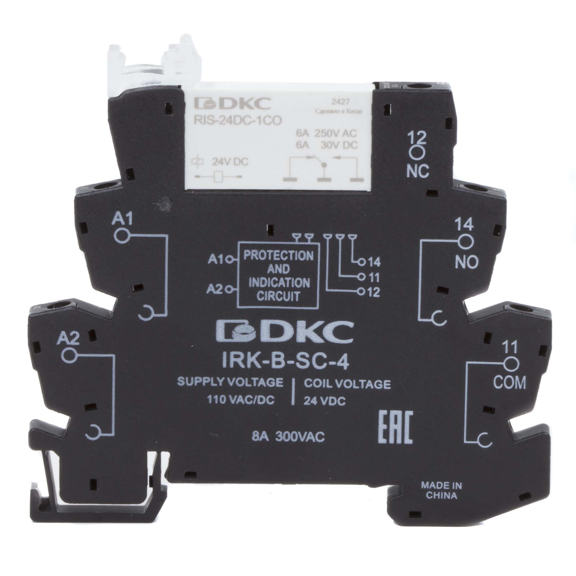 Реле интерфейсное, 1CO, ком. ток 6А, AgSnO2, напряжение 110V AC/DC, винтовые клеммы.
