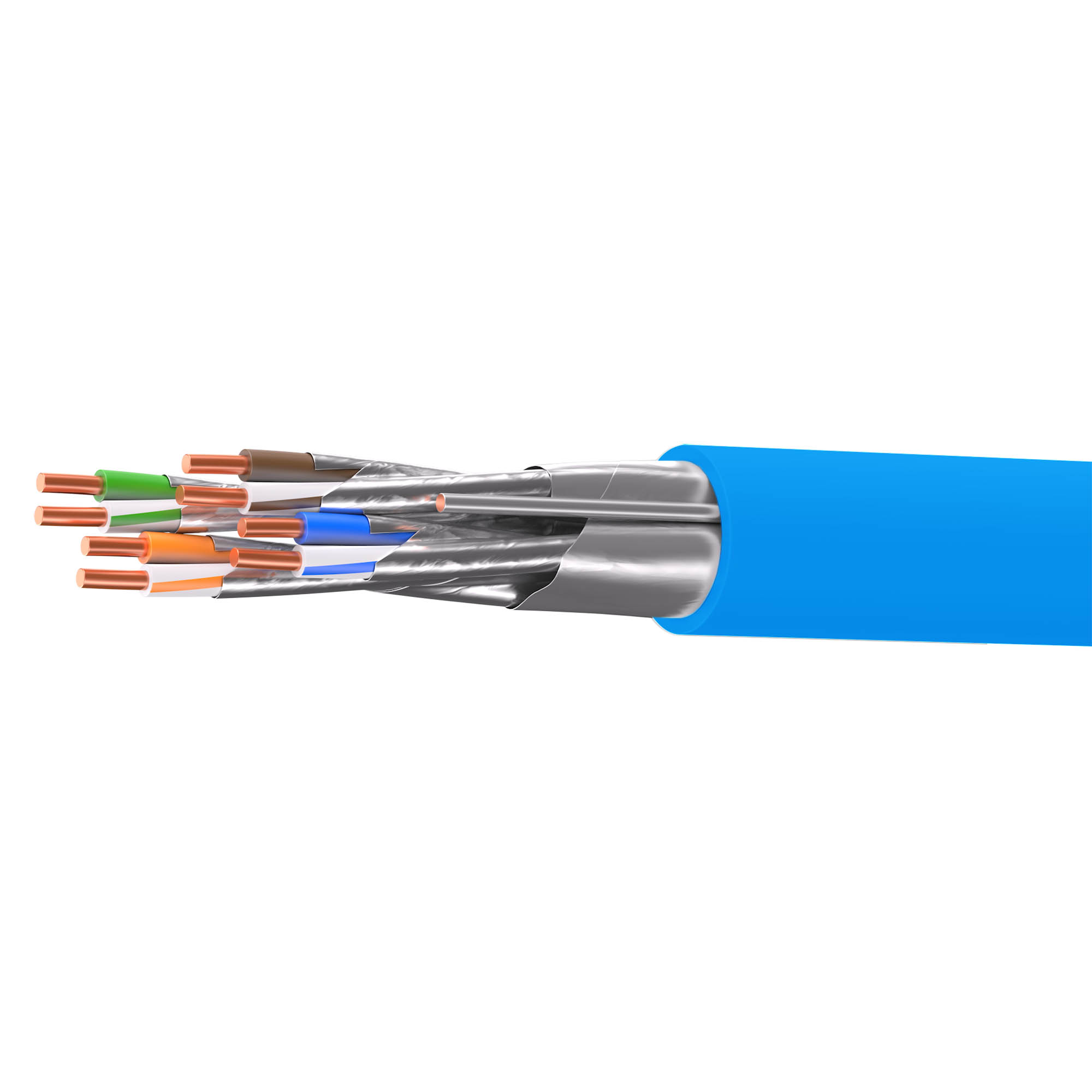 Кабель витая пара кат. 6А экранированный F/FTP, 4 пары, нг(А)-HF, цвет внешней оболочки синий, бухта 500 м