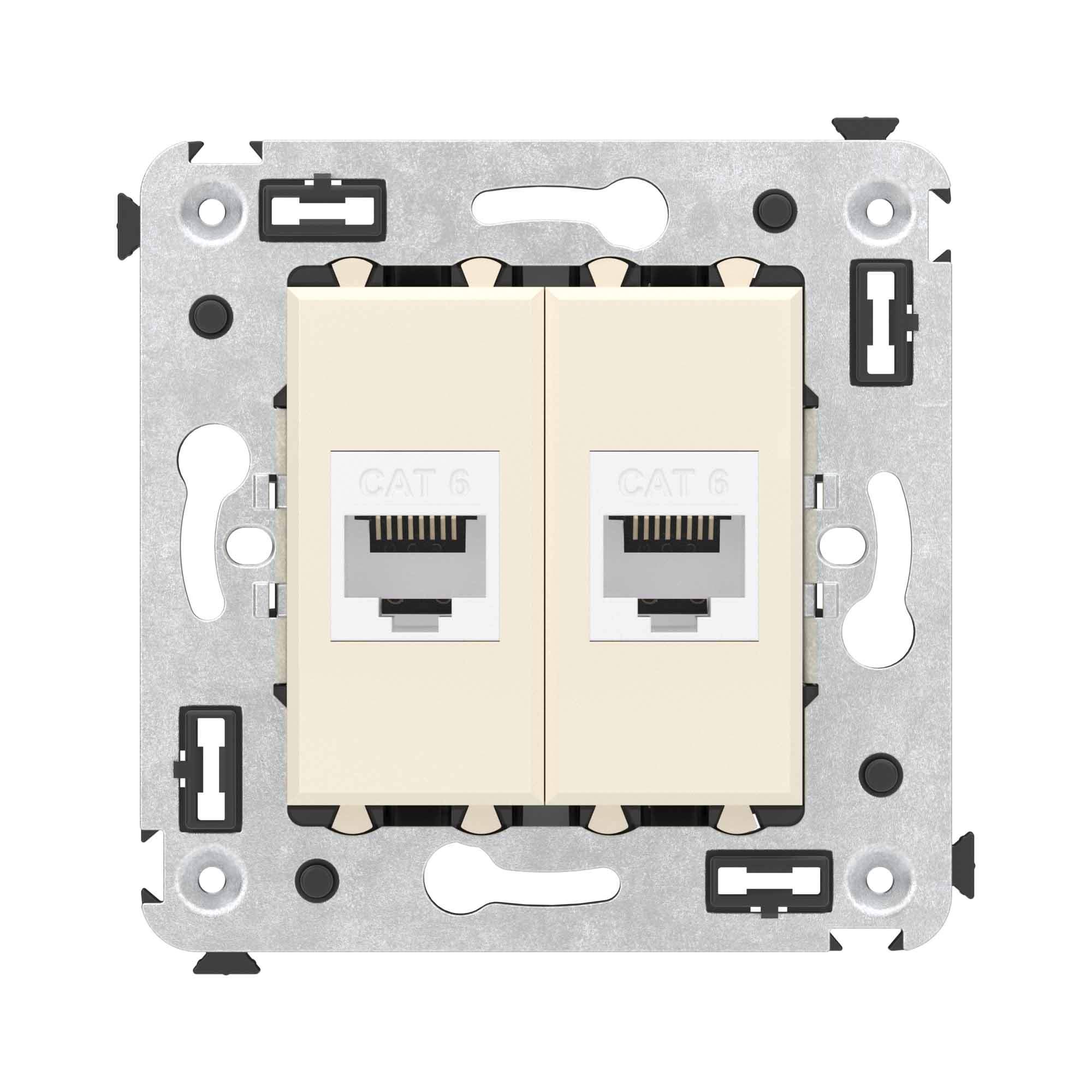 Компьютерная розетка RJ-45 без шторки в стену, кат.6 двойная, Avanti, ванильная дымка
