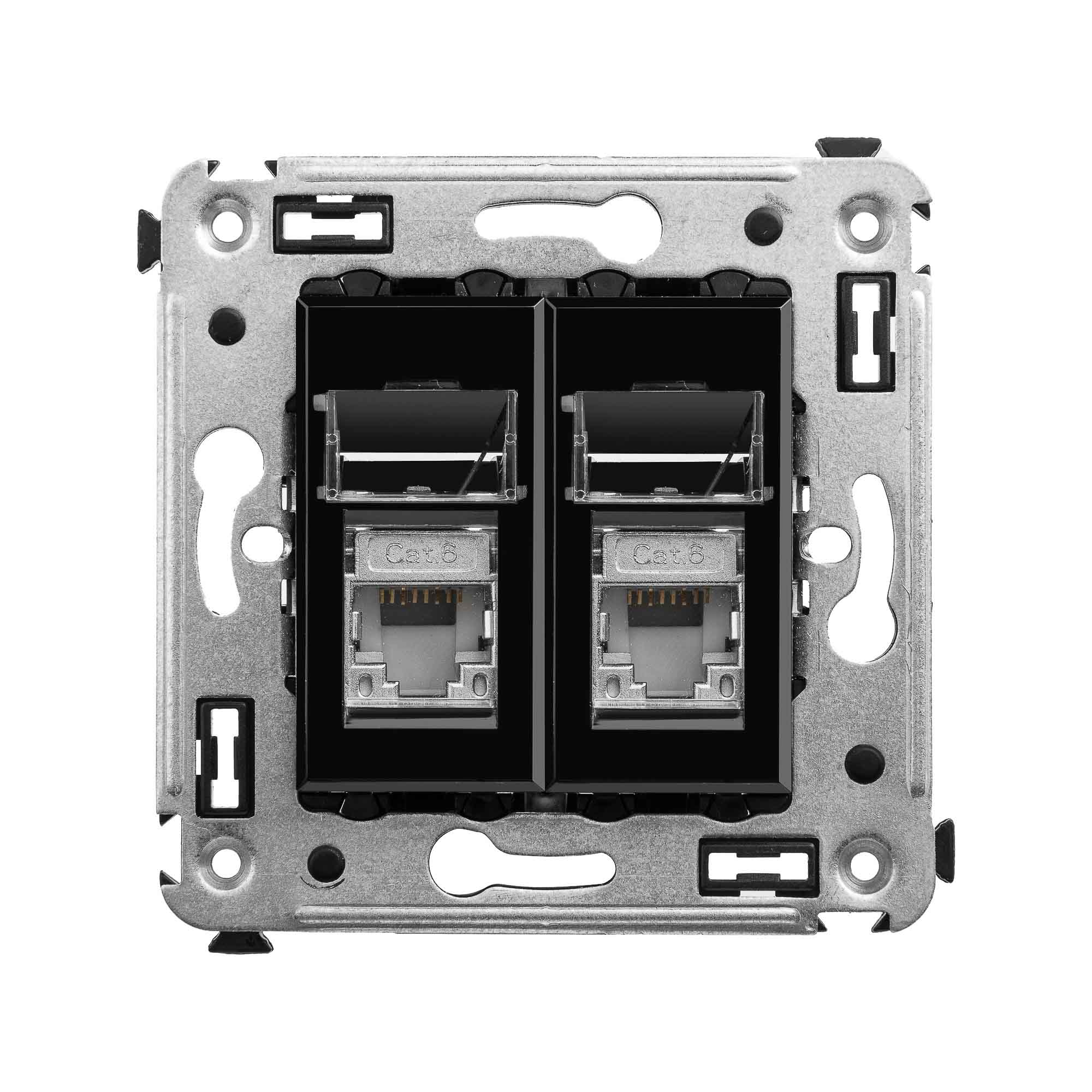Компьютерная розетка RJ-45 в стену, кат.6 двойная экранированная, Avanti, черный квадрат