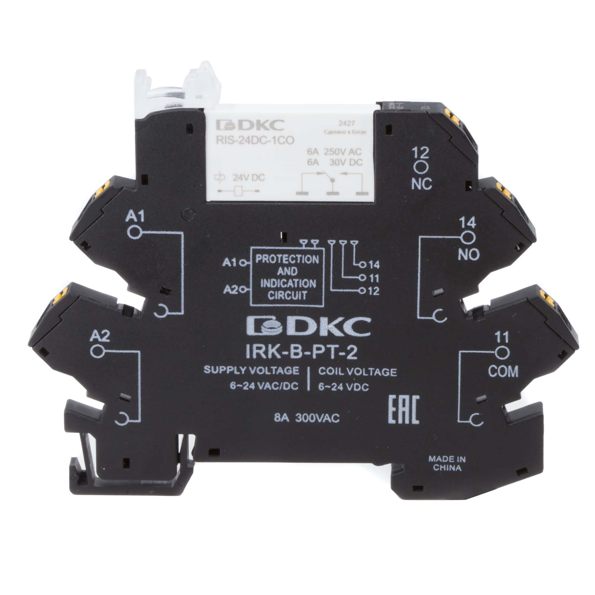 Реле интерфейсное, 1CO, ком. ток 6А, AgSnO2, напряжение 24V AC/DC, push-in клеммы.